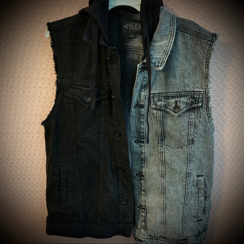 Black & Grey Split Hooded Denim Vest